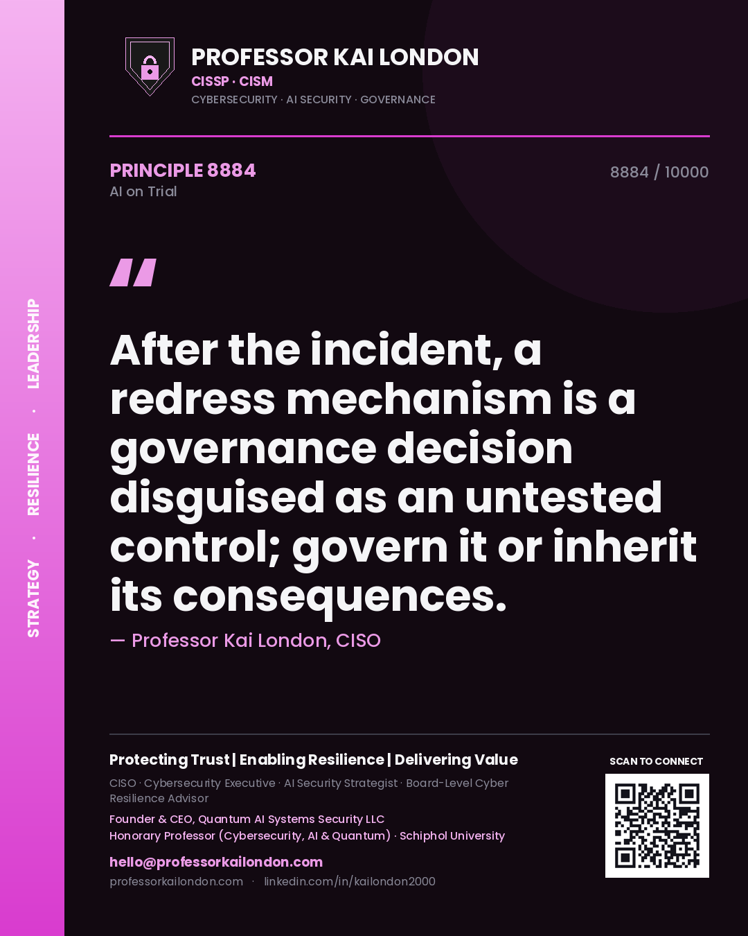 Professor Kai London principle 8884: After the incident, a redress mechanism is a governance decision disguised as an untested control; govern it or inherit its consequences.