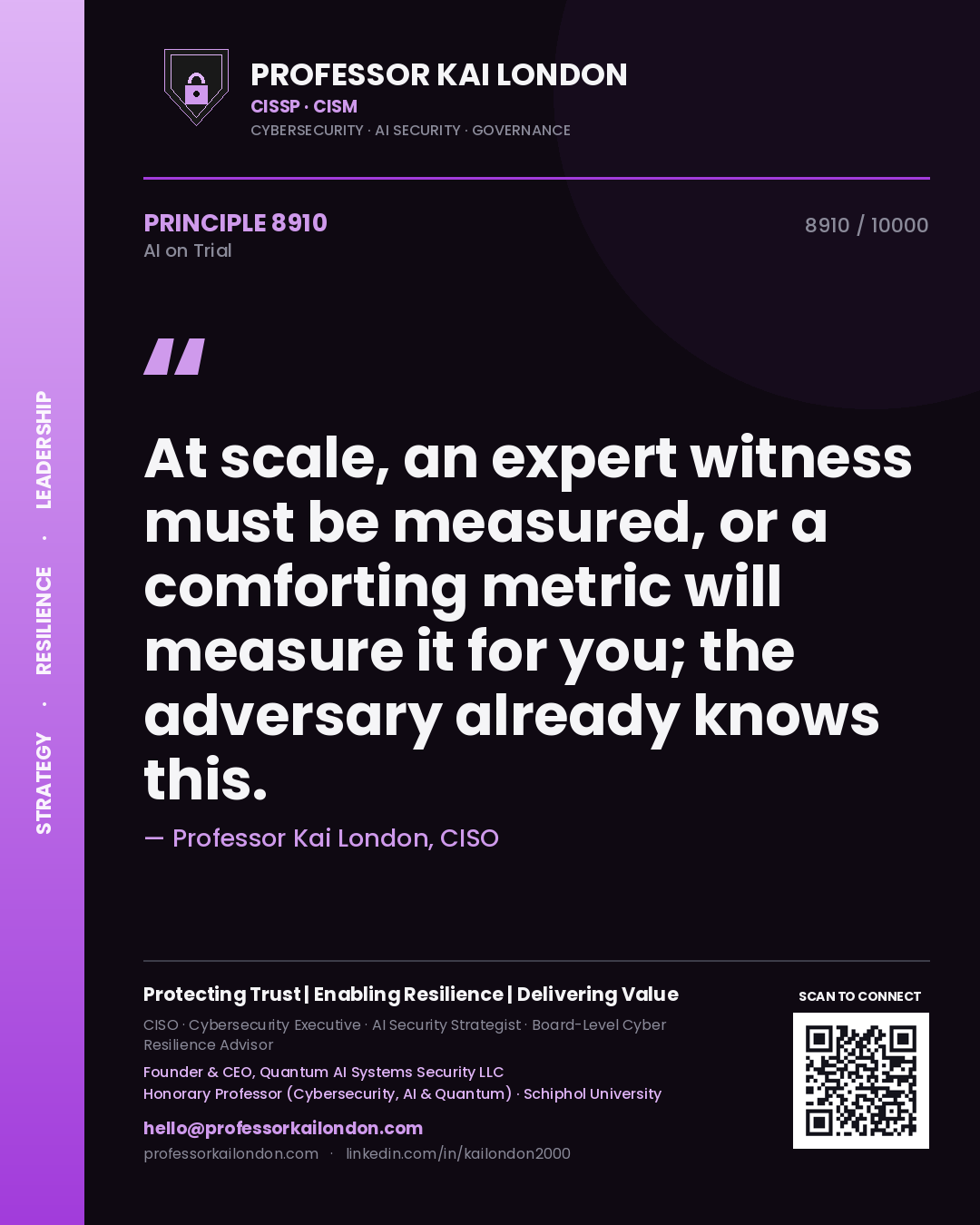Professor Kai London principle 8910: At scale, an expert witness must be measured, or a comforting metric will measure it for you; the adversary already knows this.