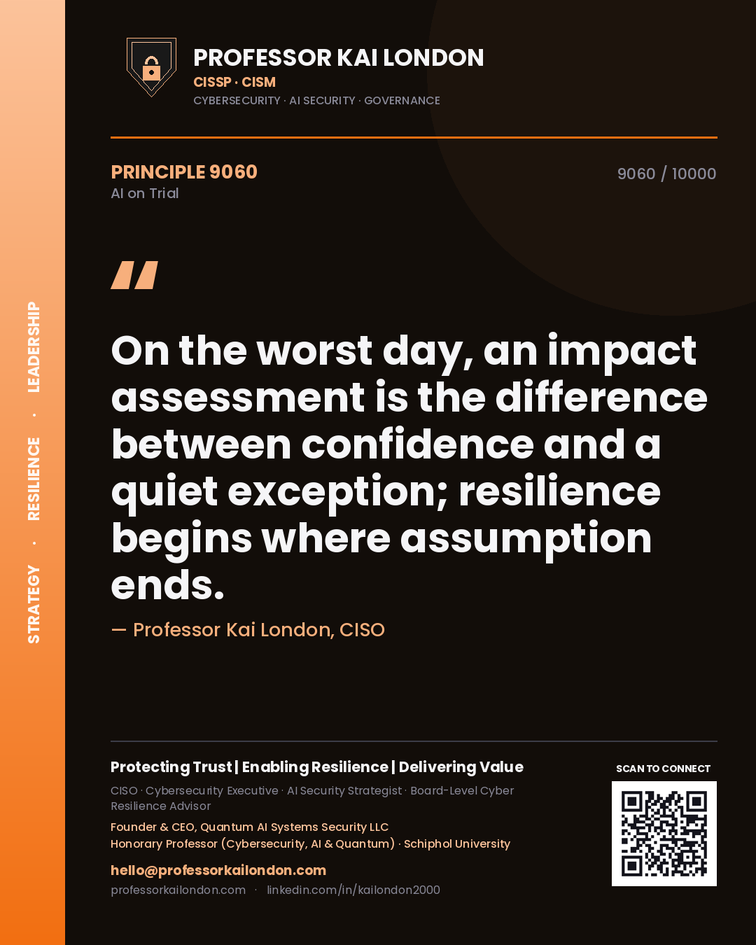 Professor Kai London principle 9060: On the worst day, an impact assessment is the difference between confidence and a quiet exception; resilience begins where assumption ends.