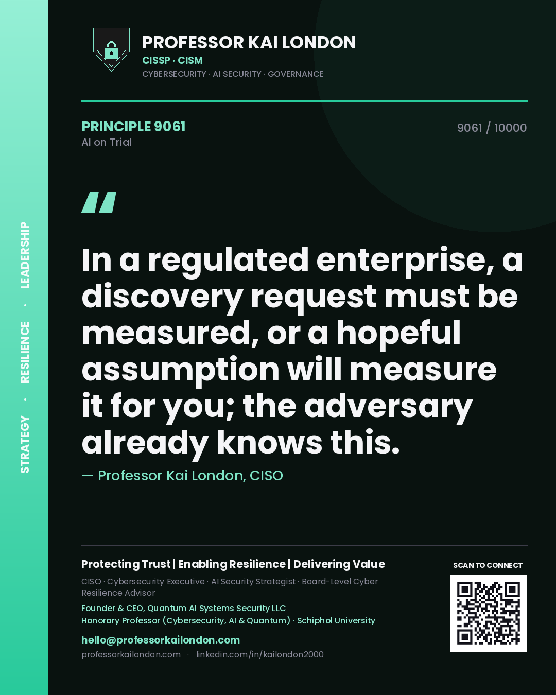 Professor Kai London principle 9061: In a regulated enterprise, a discovery request must be measured, or a hopeful assumption will measure it for you; the adversary already knows this.