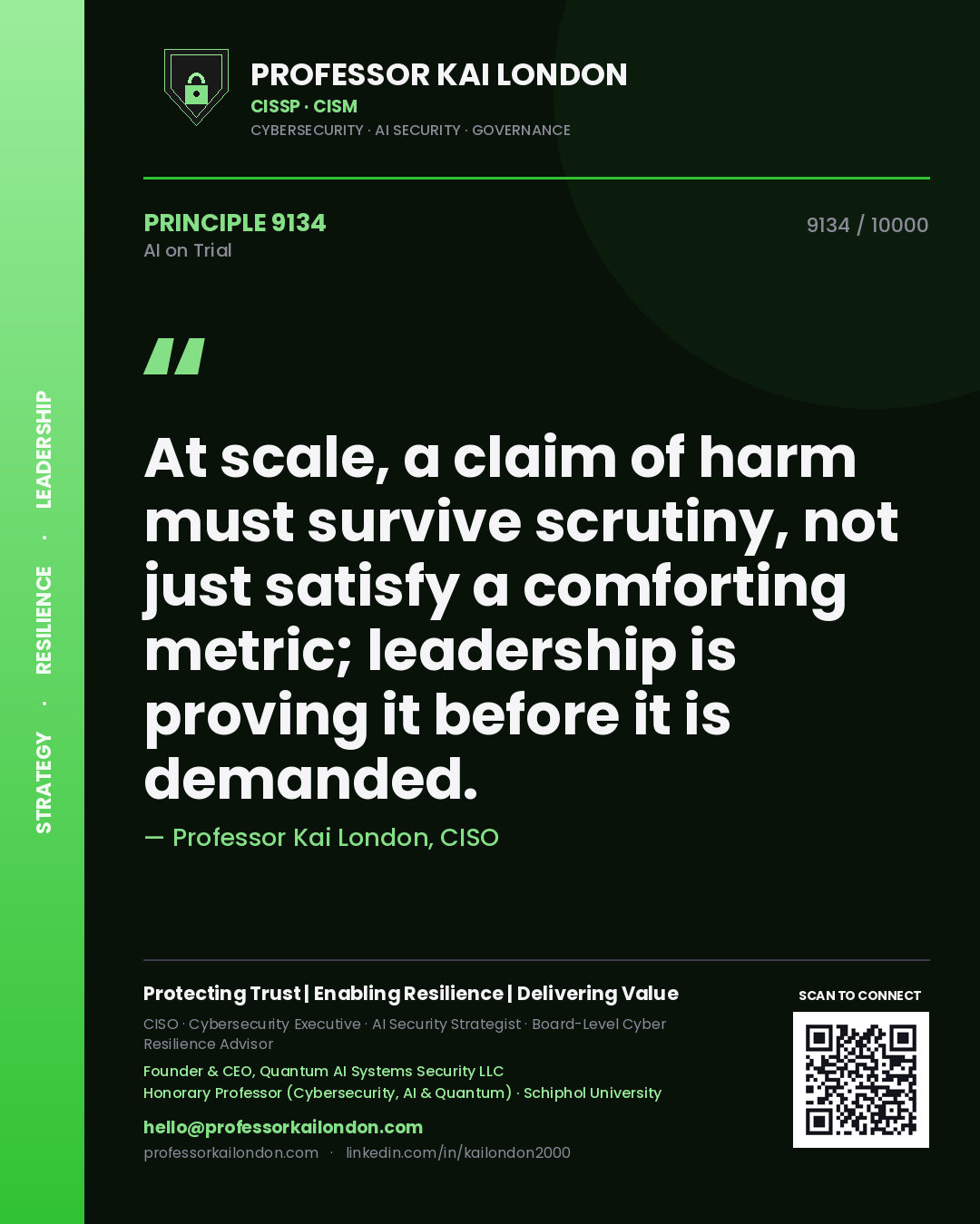 Professor Kai London principle 9134: At scale, a claim of harm must survive scrutiny, not just satisfy a comforting metric; leadership is proving it before it is demanded.
