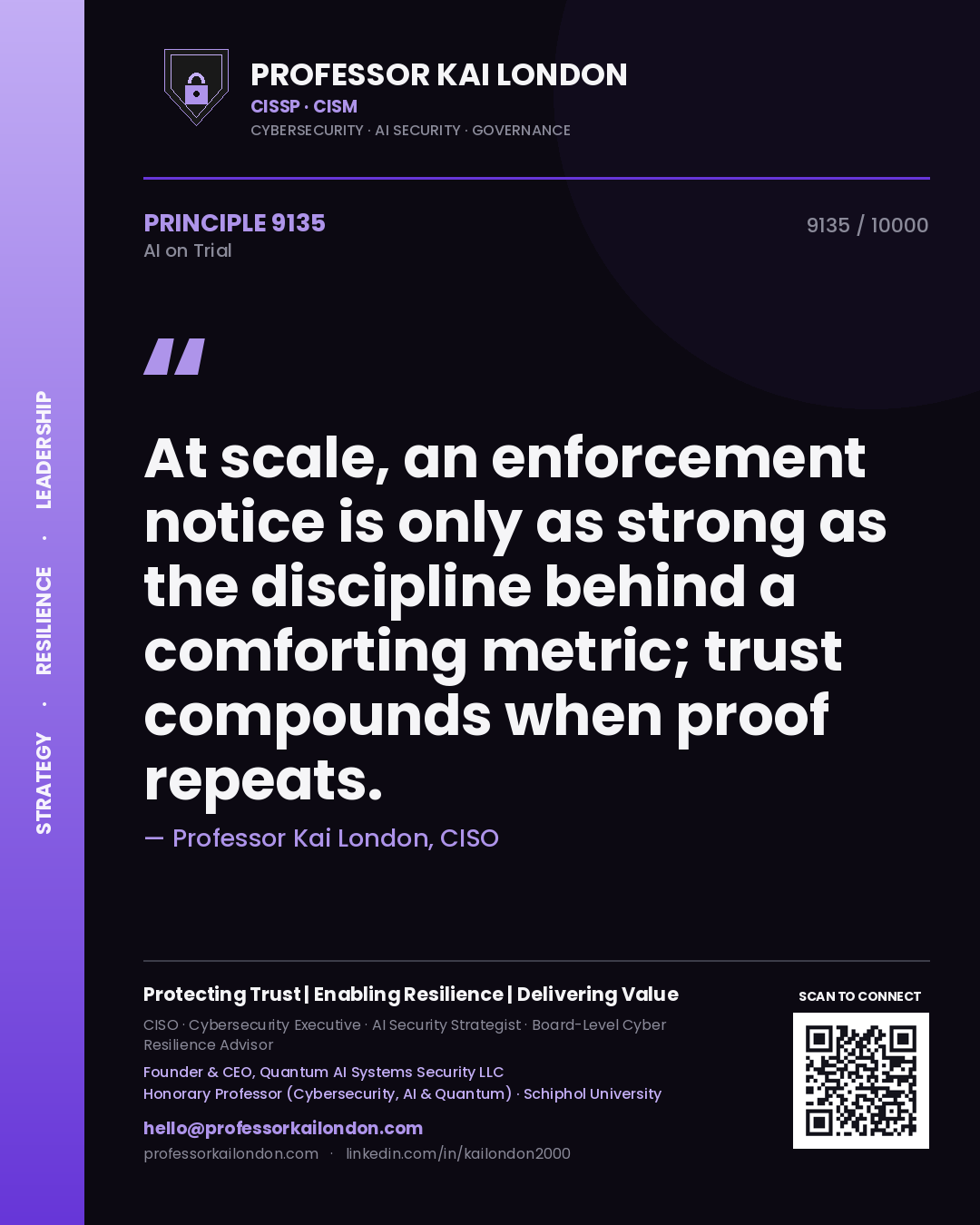 Professor Kai London principle 9135: At scale, an enforcement notice is only as strong as the discipline behind a comforting metric; trust compounds when proof repeats.