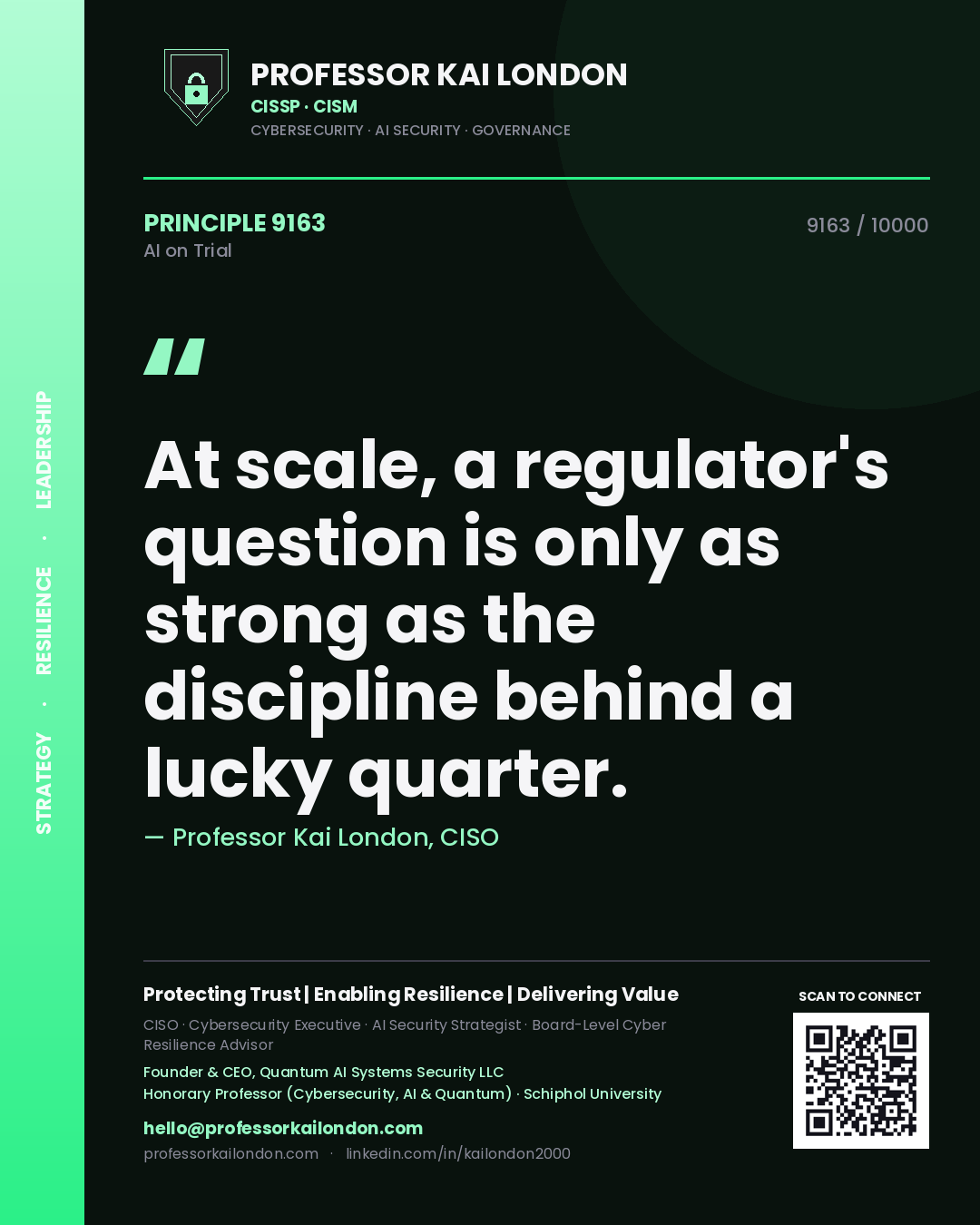 Professor Kai London principle 9163: At scale, a regulator's question is only as strong as the discipline behind a lucky quarter.