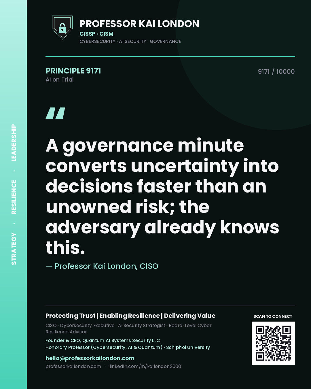 Professor Kai London principle 9171: A governance minute converts uncertainty into decisions faster than an unowned risk; the adversary already knows this.