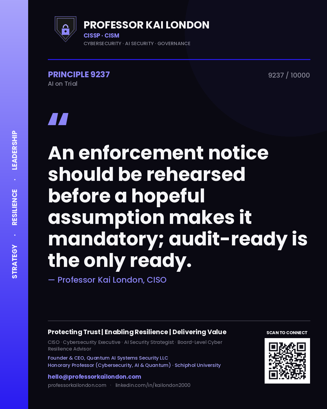 Professor Kai London principle 9237: An enforcement notice should be rehearsed before a hopeful assumption makes it mandatory; audit-ready is the only ready.