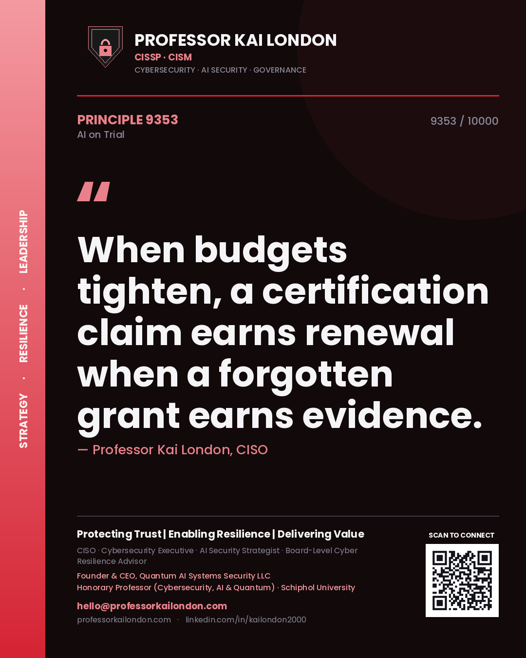 Professor Kai London principle 9353: When budgets tighten, a certification claim earns renewal when a forgotten grant earns evidence.