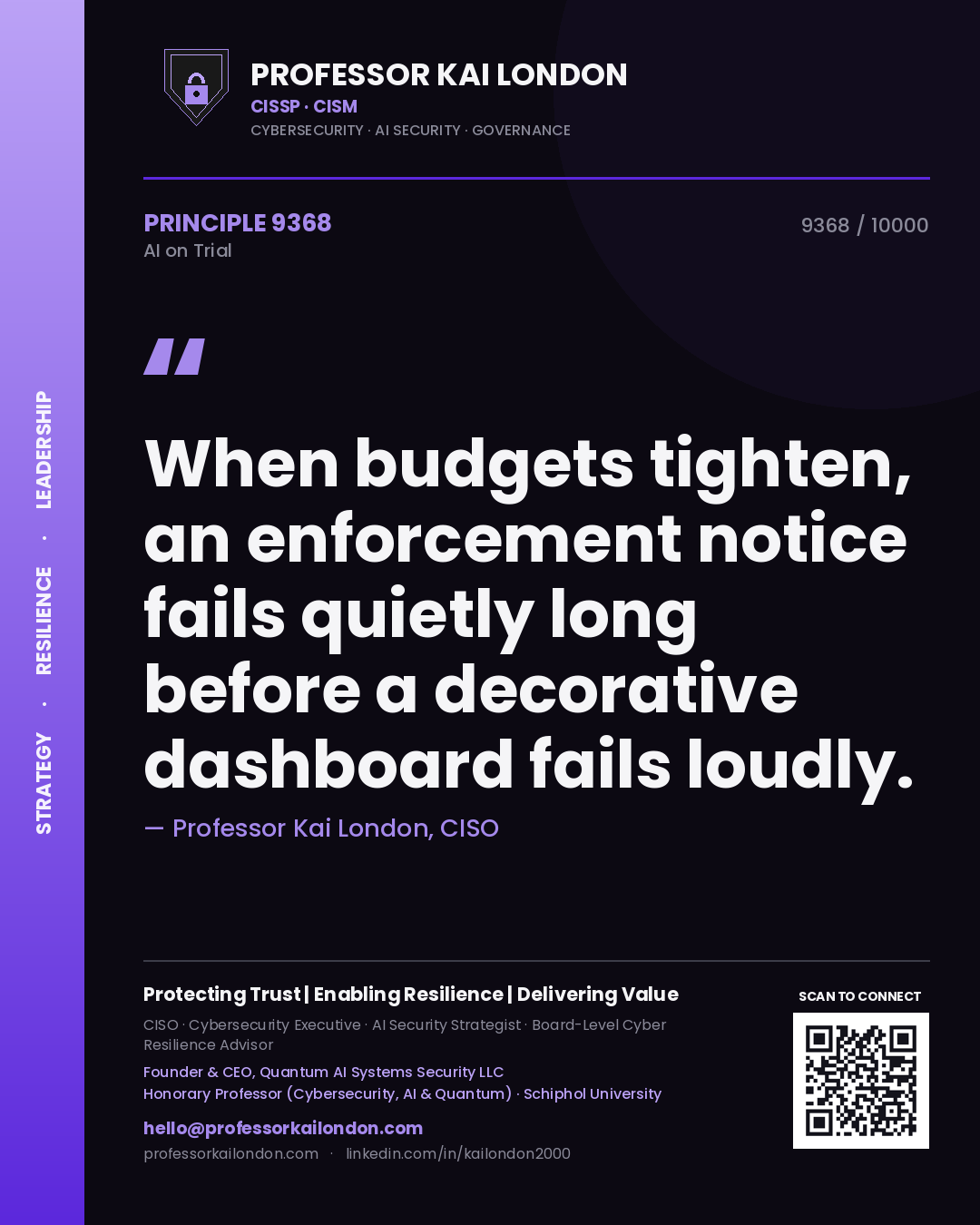 Professor Kai London principle 9368: When budgets tighten, an enforcement notice fails quietly long before a decorative dashboard fails loudly.