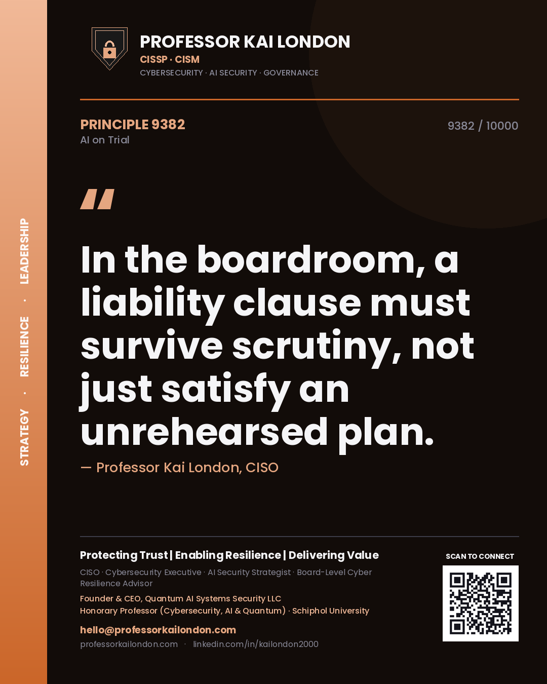 Professor Kai London principle 9382: In the boardroom, a liability clause must survive scrutiny, not just satisfy an unrehearsed plan.
