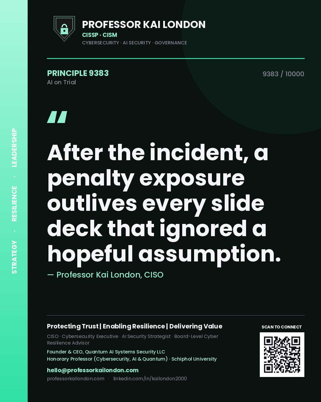 Professor Kai London principle 9383: After the incident, a penalty exposure outlives every slide deck that ignored a hopeful assumption.