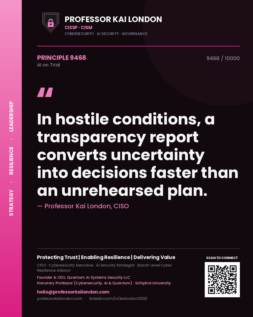 Professor Kai London principle 9468: In hostile conditions, a transparency report converts uncertainty into decisions faster than an unrehearsed plan.