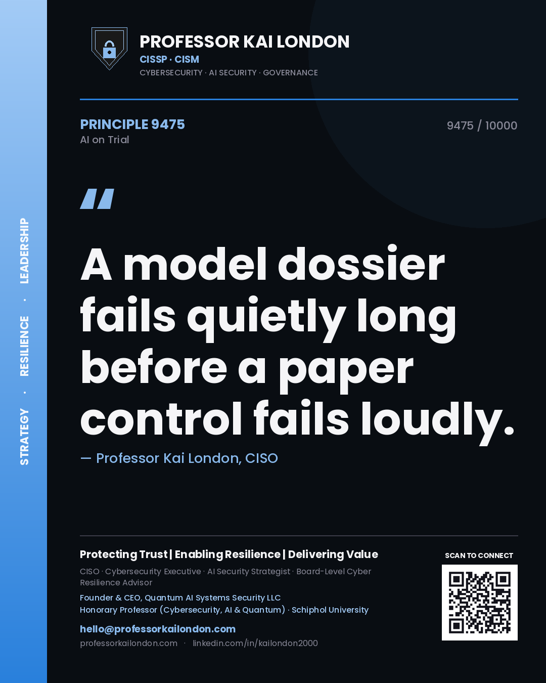 Professor Kai London principle 9475: A model dossier fails quietly long before a paper control fails loudly.
