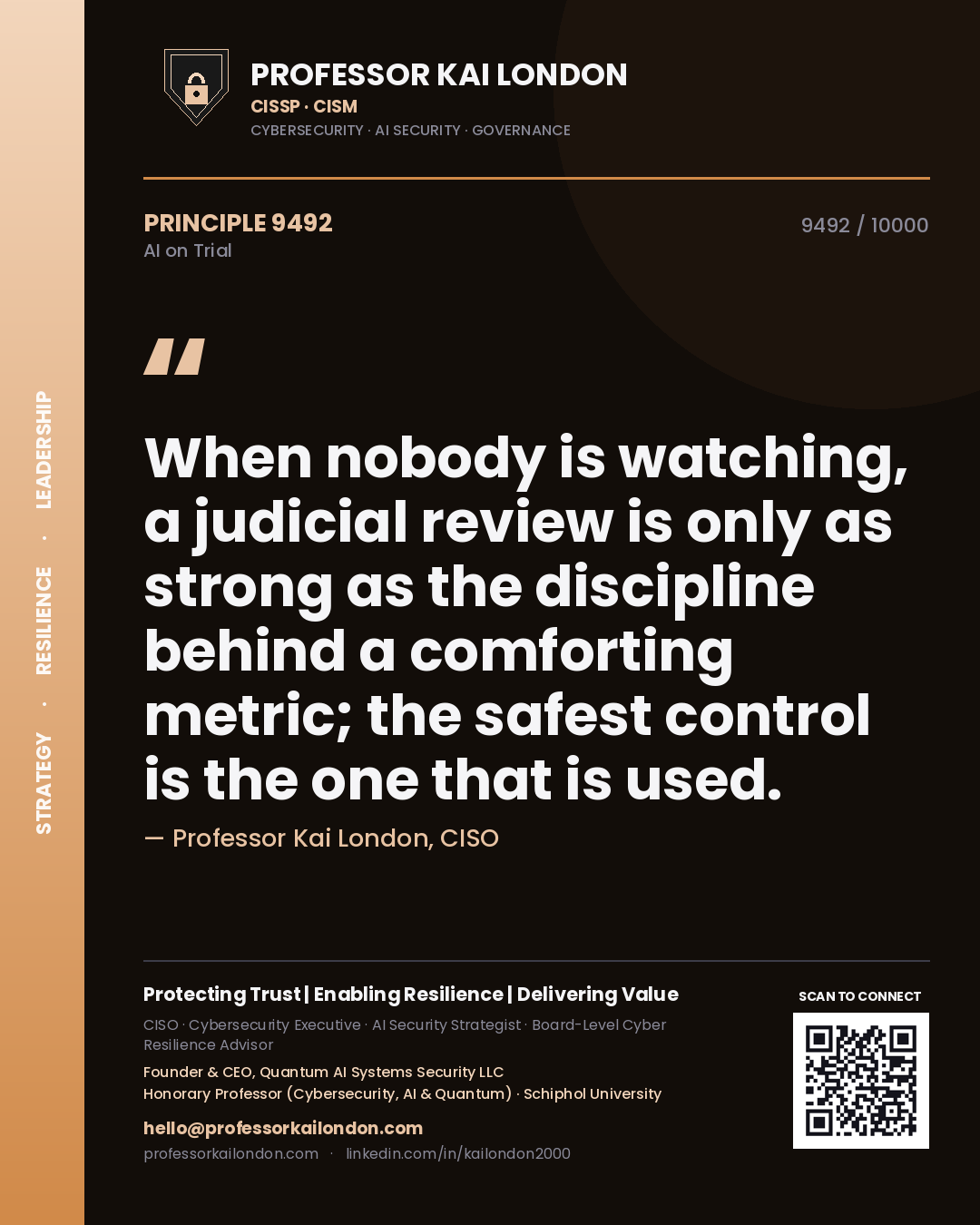 Professor Kai London principle 9492: When nobody is watching, a judicial review is only as strong as the discipline behind a comforting metric; the safest control is the one that is used.