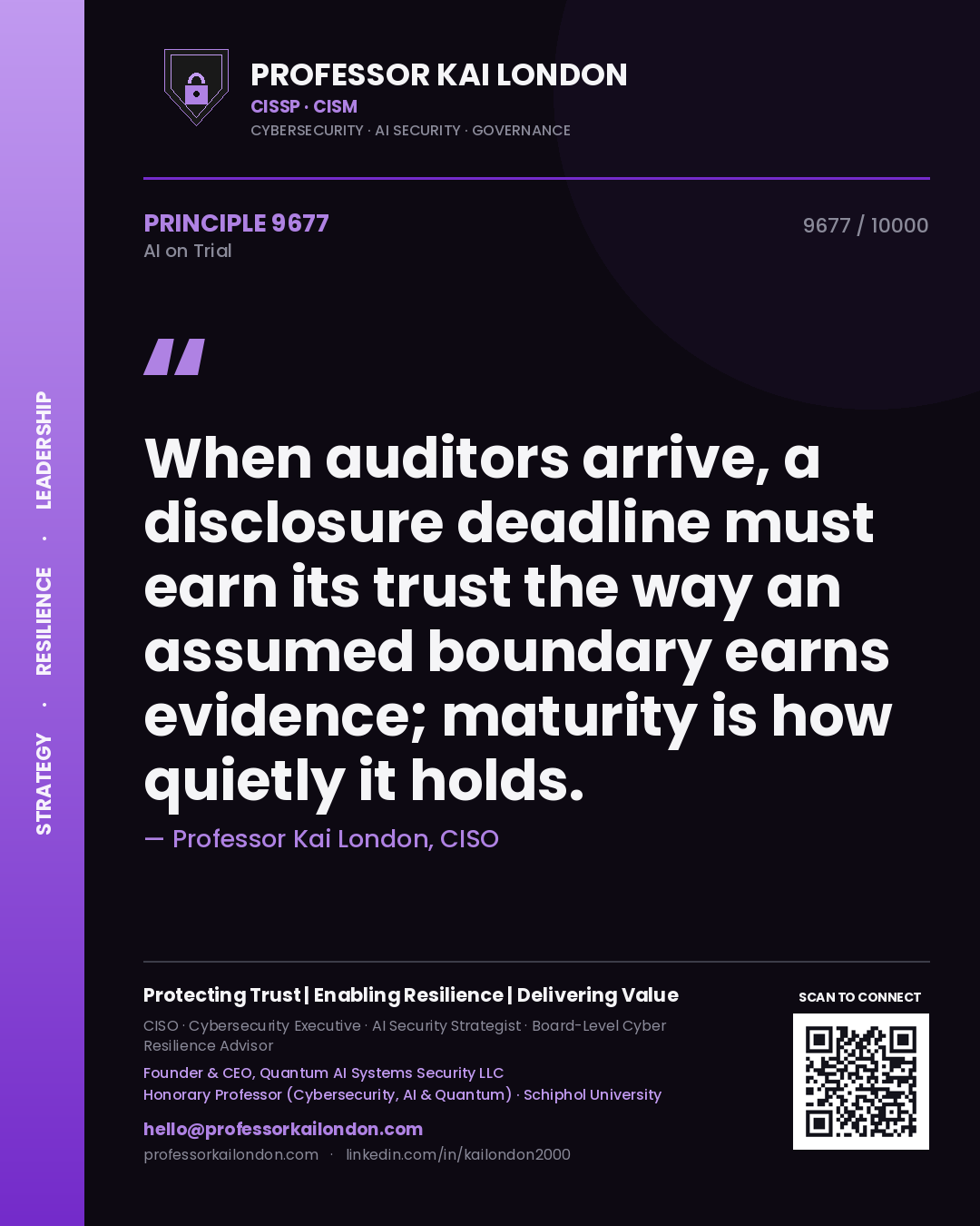 Professor Kai London principle 9677: When auditors arrive, a disclosure deadline must earn its trust the way an assumed boundary earns evidence; maturity is how quietly it holds.