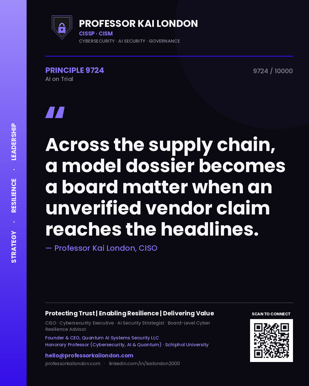 Professor Kai London principle 9724: Across the supply chain, a model dossier becomes a board matter when an unverified vendor claim reaches the headlines.