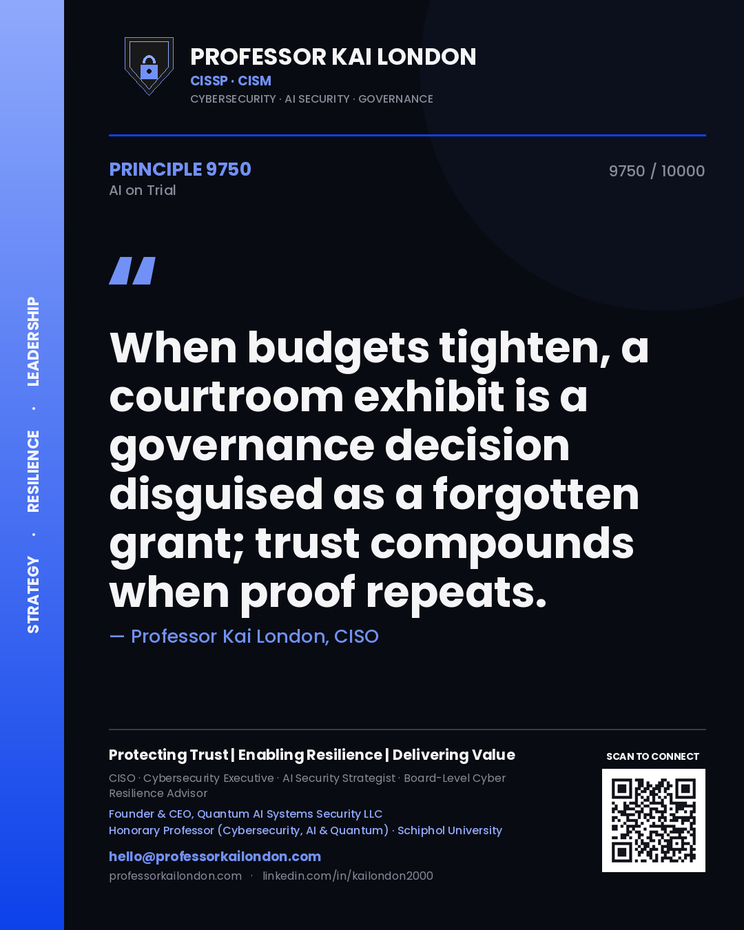 Professor Kai London principle 9750: When budgets tighten, a courtroom exhibit is a governance decision disguised as a forgotten grant; trust compounds when proof repeats.