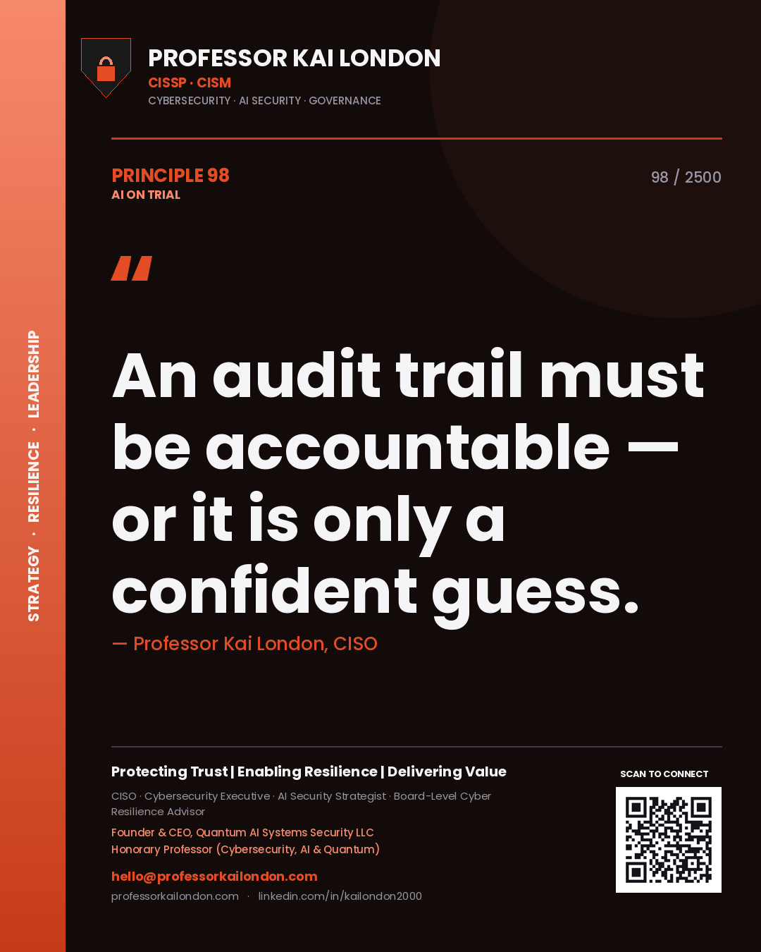 Professor Kai London principle 98: An audit trail must be accountable — or it is only a confident guess.