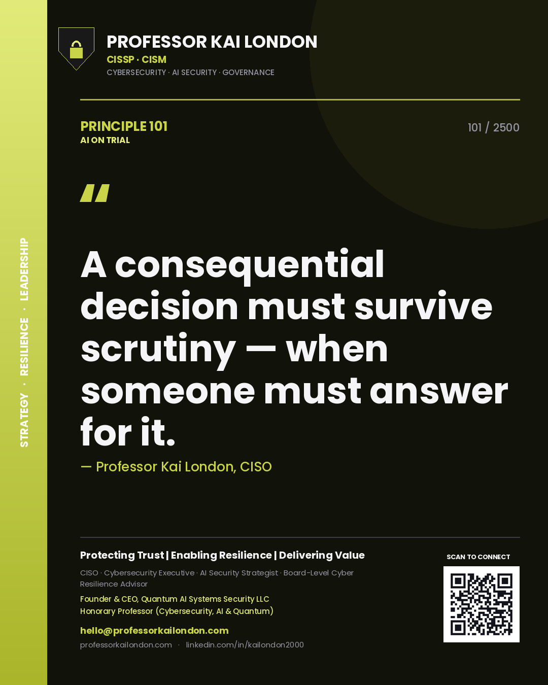Professor Kai London principle 101: A consequential decision must survive scrutiny — when someone must answer for it.