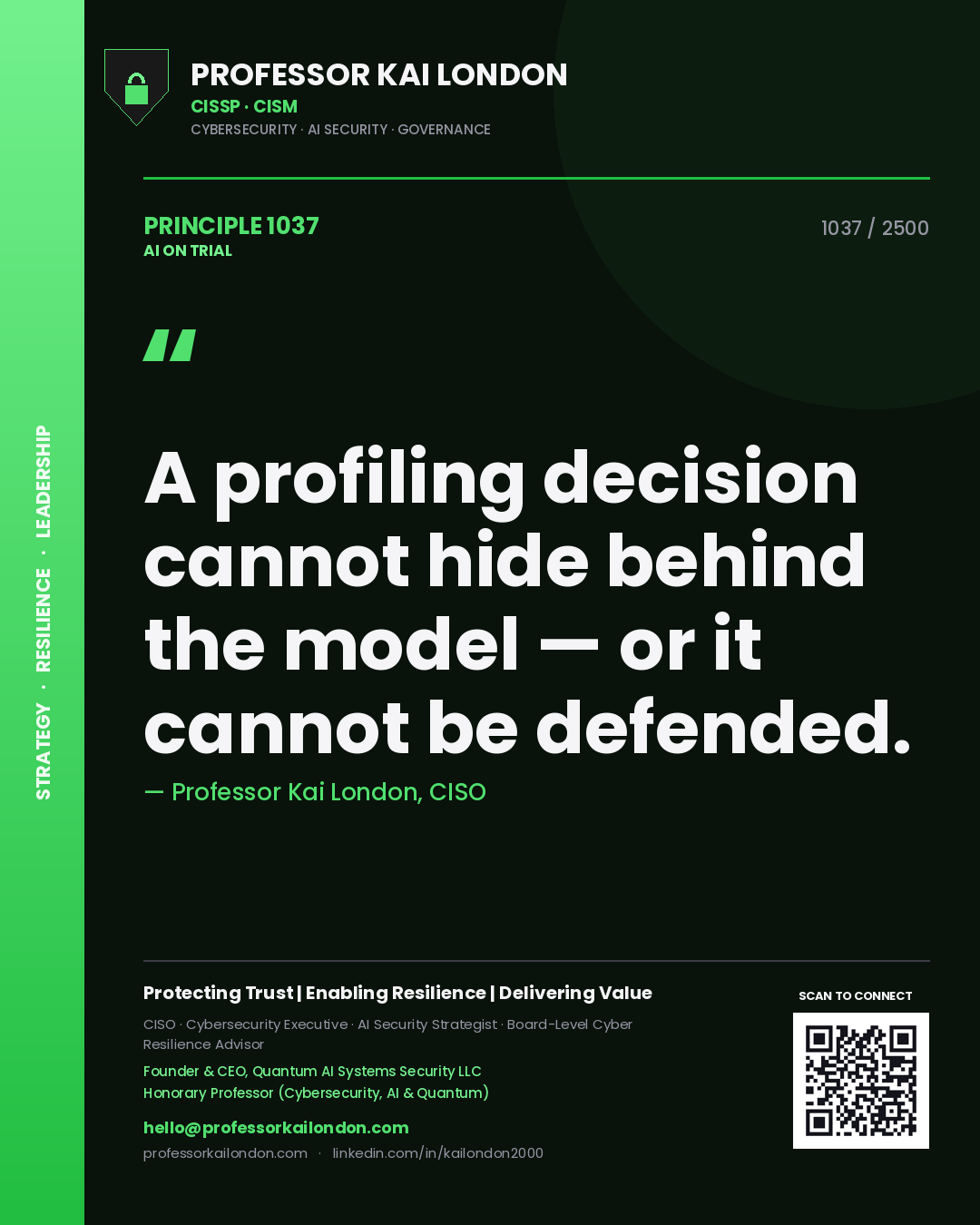 Professor Kai London principle 1037: A profiling decision cannot hide behind the model — or it cannot be defended.