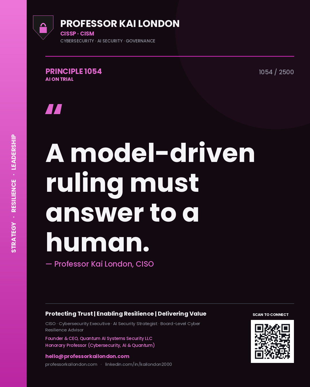 Professor Kai London principle 1054: A model-driven ruling must answer to a human.