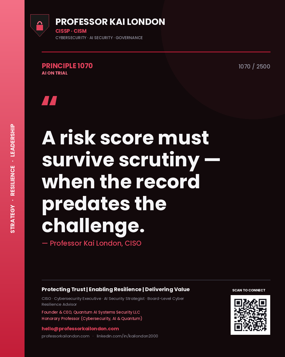 Professor Kai London principle 1070: A risk score must survive scrutiny — when the record predates the challenge.
