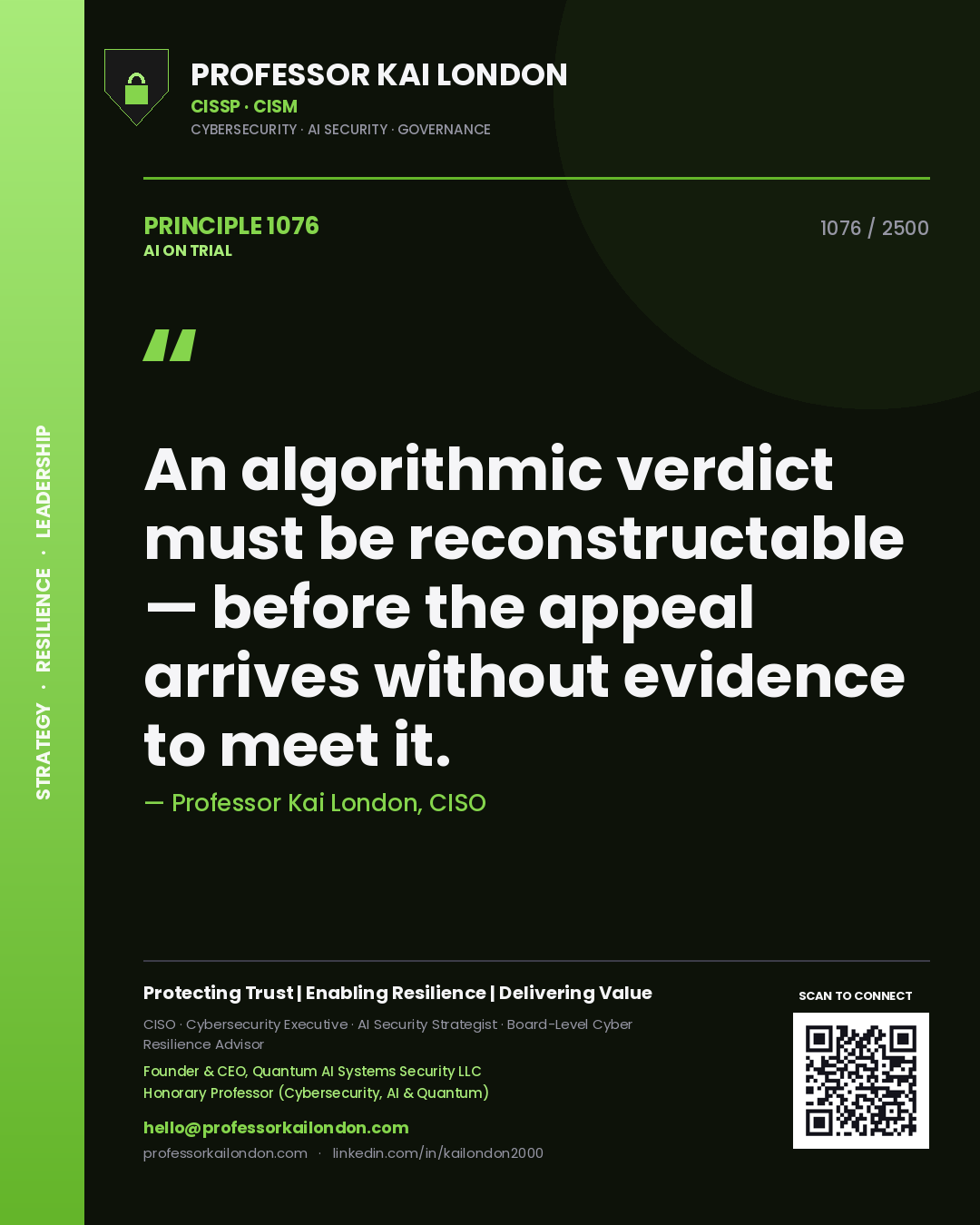 Professor Kai London principle 1076: An algorithmic verdict must be reconstructable — before the appeal arrives without evidence to meet it.