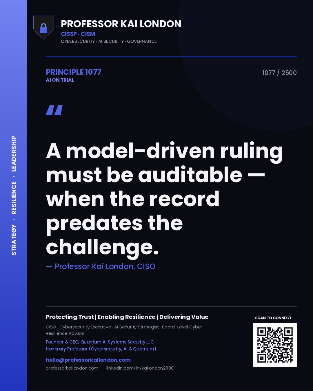 Professor Kai London principle 1077: A model-driven ruling must be auditable — when the record predates the challenge.