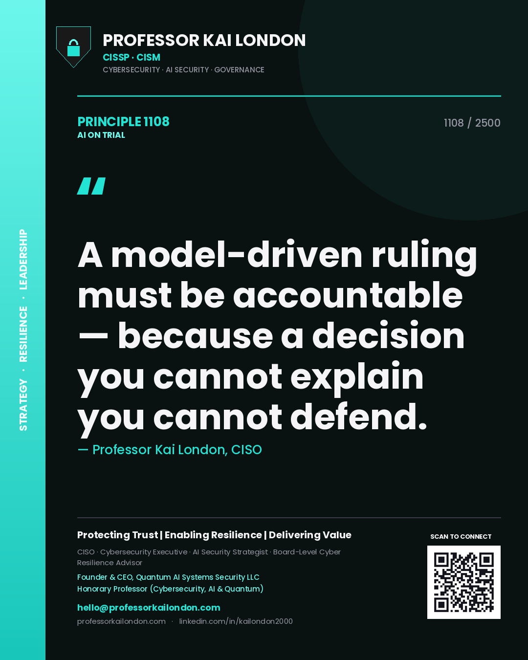 Professor Kai London principle 1108: A model-driven ruling must be accountable — because a decision you cannot explain you cannot defend.