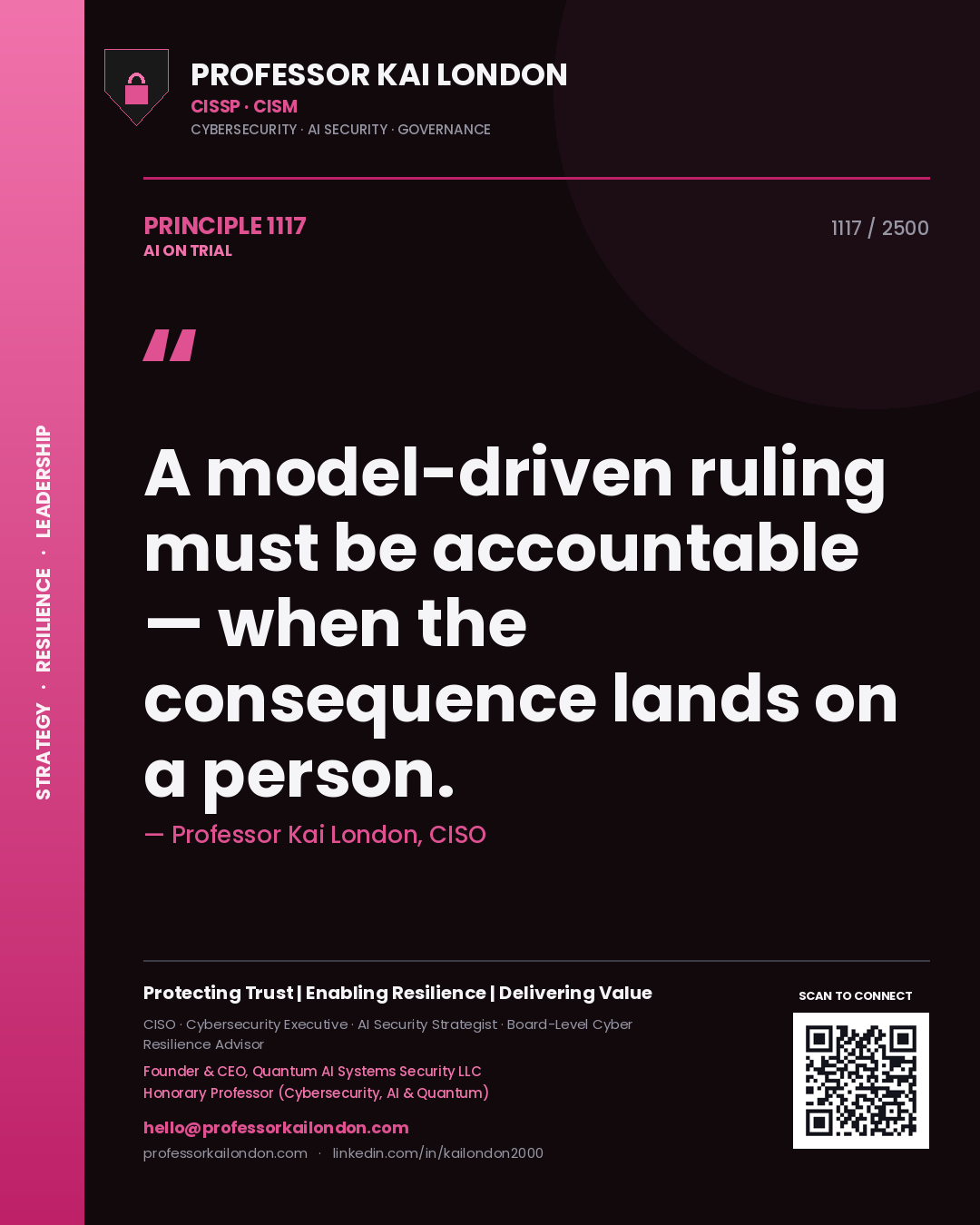 Professor Kai London principle 1117: A model-driven ruling must be accountable — when the consequence lands on a person.