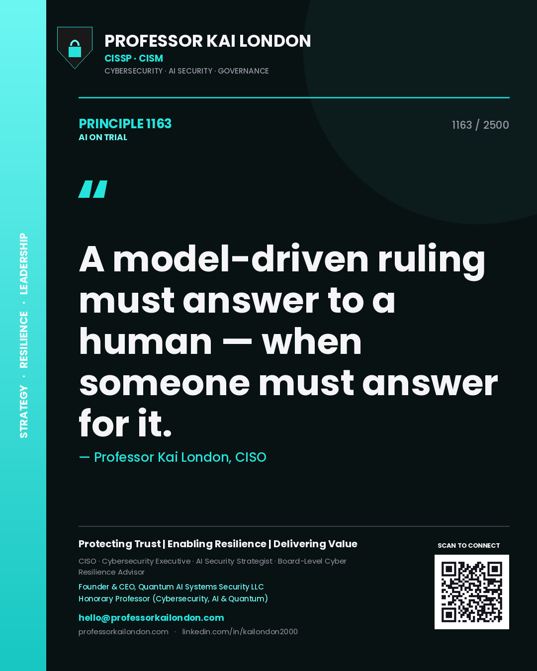 Professor Kai London principle 1163: A model-driven ruling must answer to a human — when someone must answer for it.