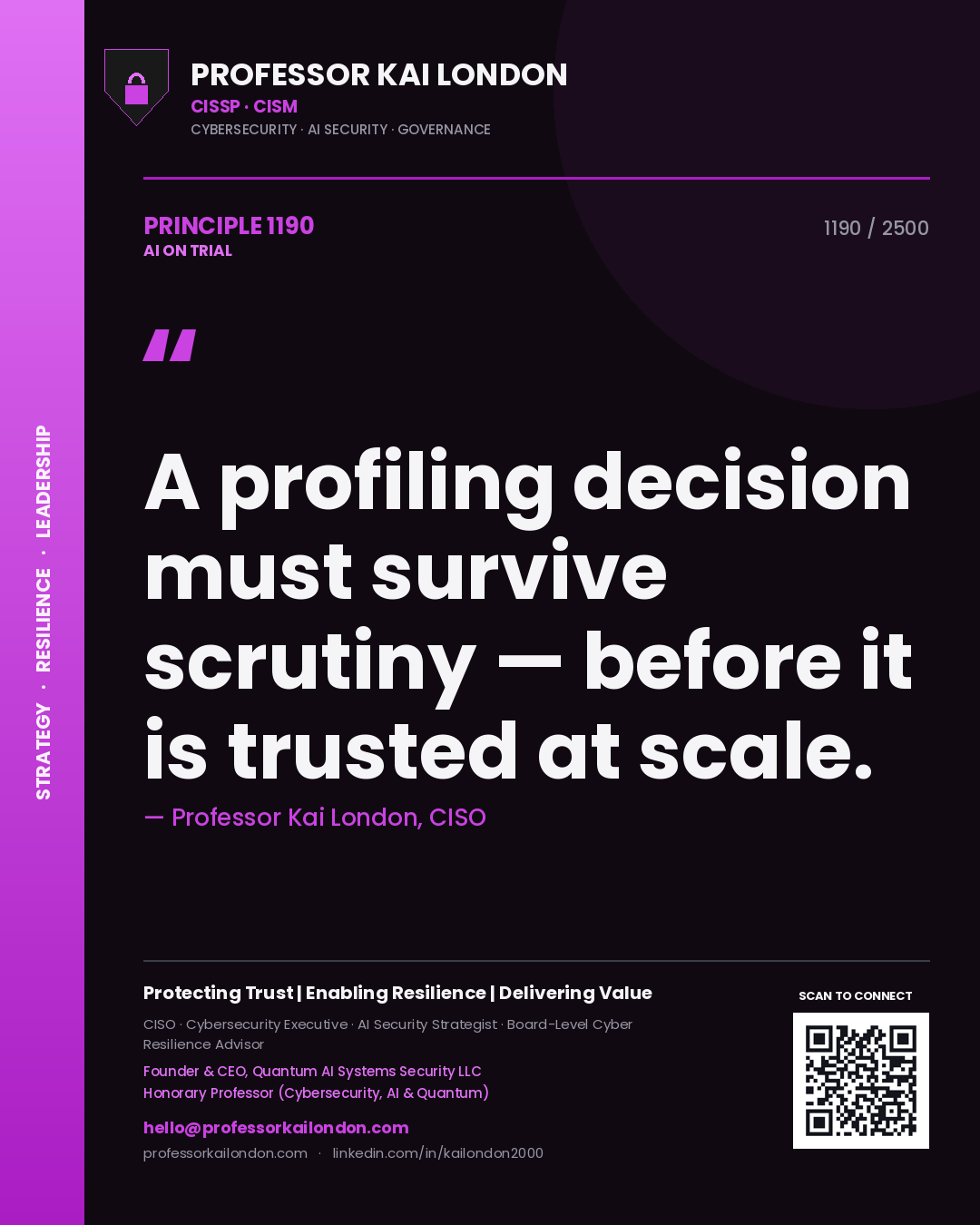 Professor Kai London principle 1190: A profiling decision must survive scrutiny — before it is trusted at scale.