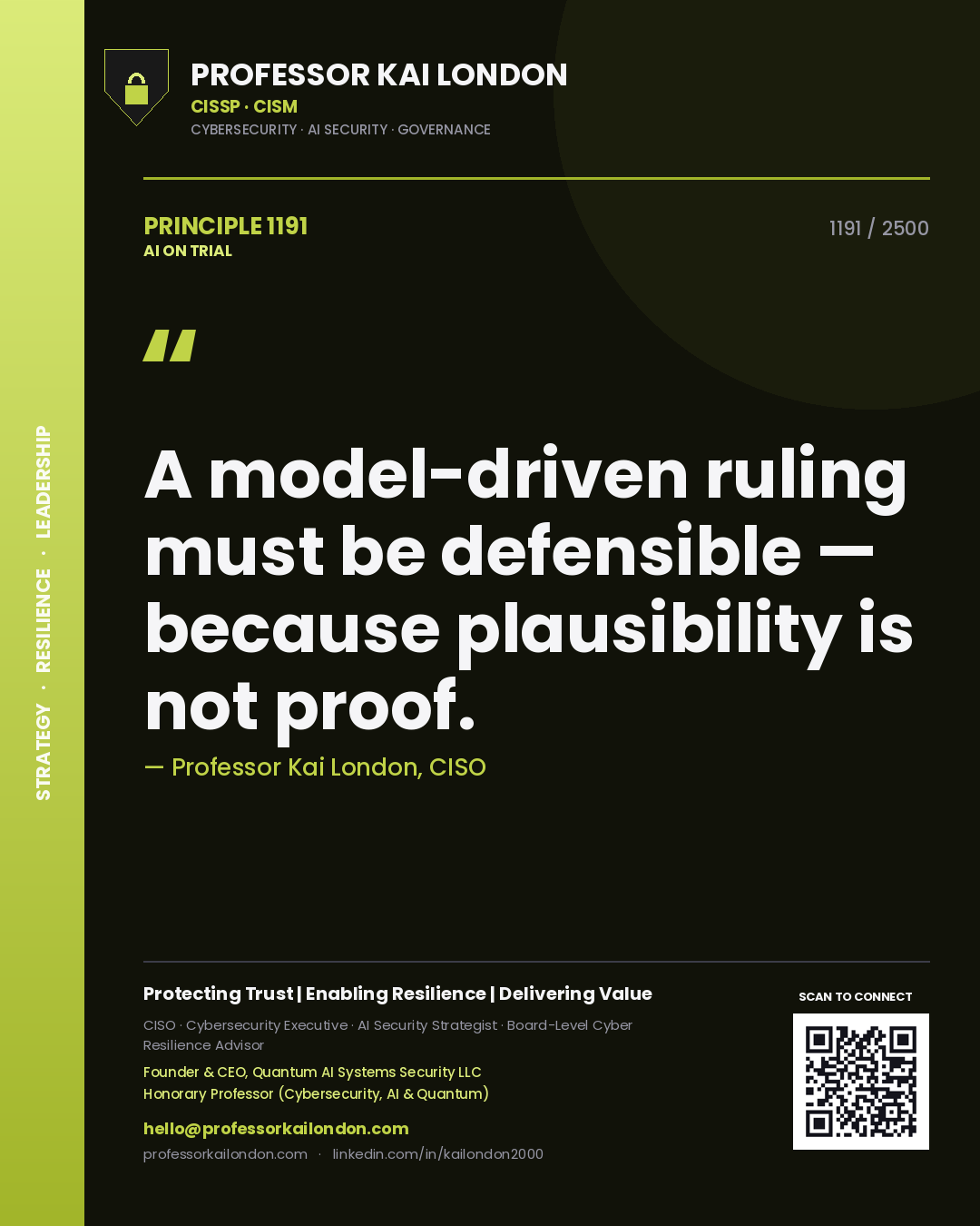 Professor Kai London principle 1191: A model-driven ruling must be defensible — because plausibility is not proof.