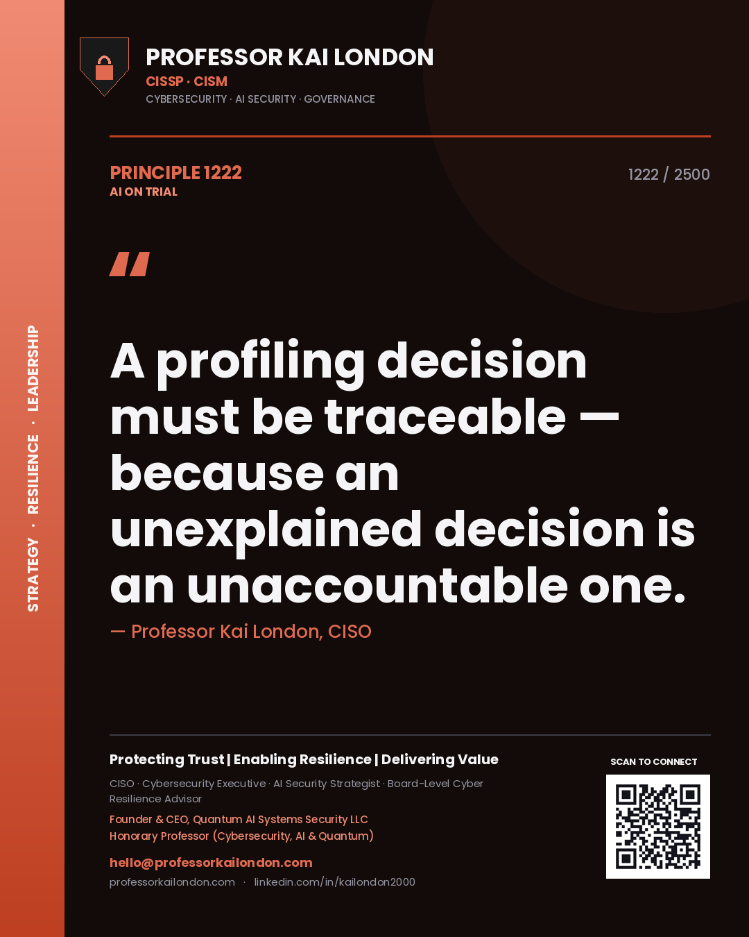 Professor Kai London principle 1222: A profiling decision must be traceable — because an unexplained decision is an unaccountable one.