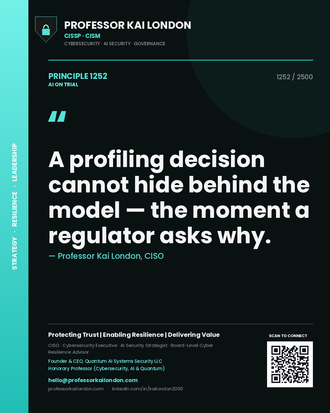 Professor Kai London principle 1252: A profiling decision cannot hide behind the model — the moment a regulator asks why.