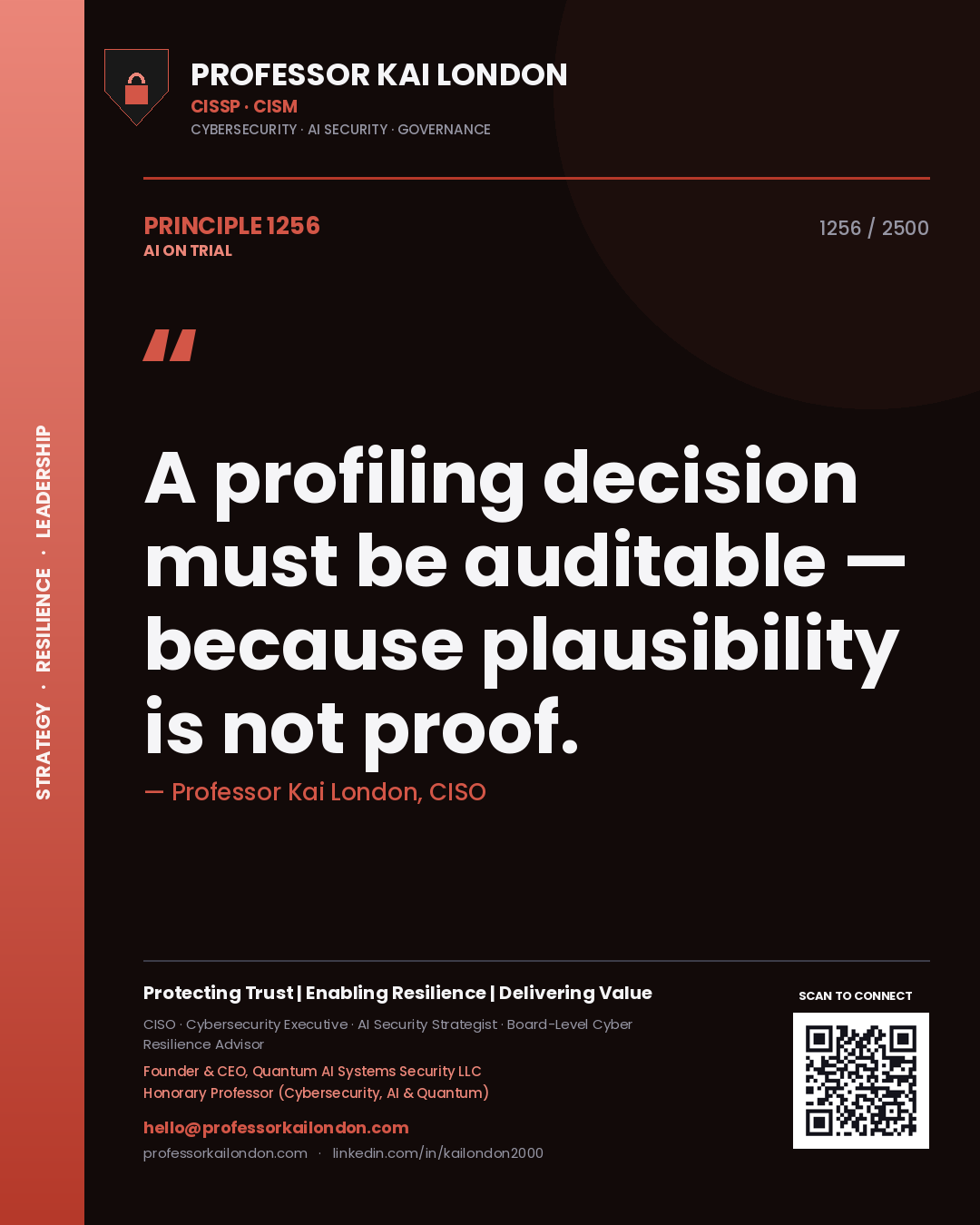 Professor Kai London principle 1256: A profiling decision must be auditable — because plausibility is not proof.
