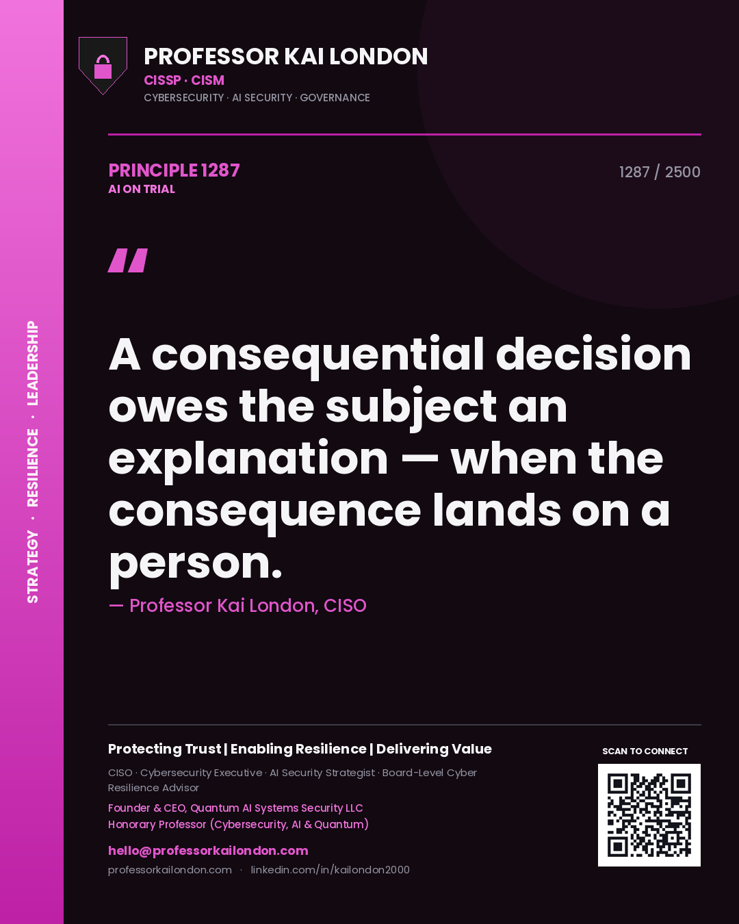 Professor Kai London principle 1287: A consequential decision owes the subject an explanation — when the consequence lands on a person.