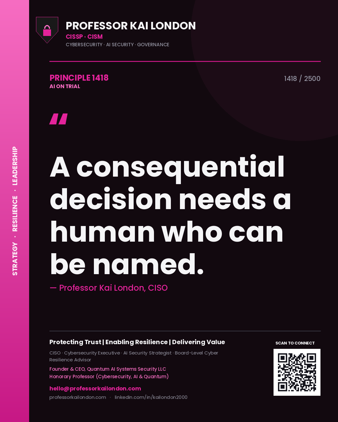 Professor Kai London principle 1418: A consequential decision needs a human who can be named.
