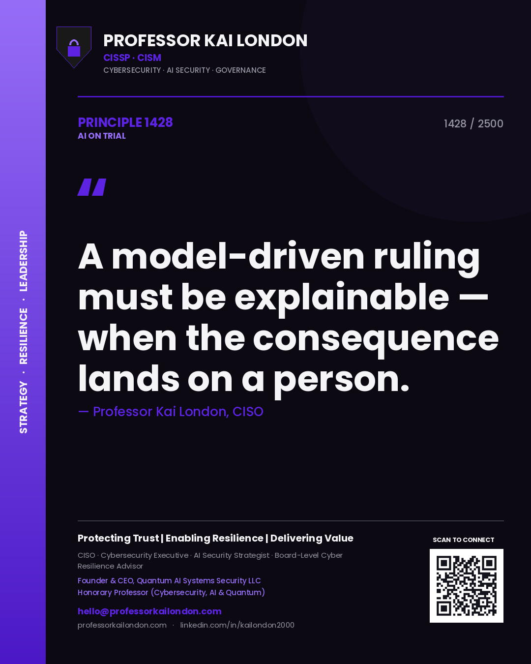 Professor Kai London principle 1428: A model-driven ruling must be explainable — when the consequence lands on a person.