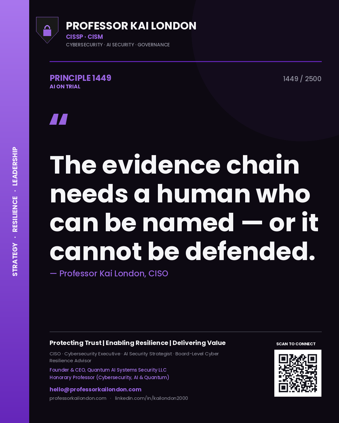 Professor Kai London principle 1449: The evidence chain needs a human who can be named — or it cannot be defended.