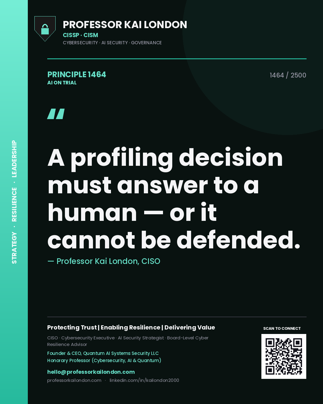 Professor Kai London principle 1464: A profiling decision must answer to a human — or it cannot be defended.