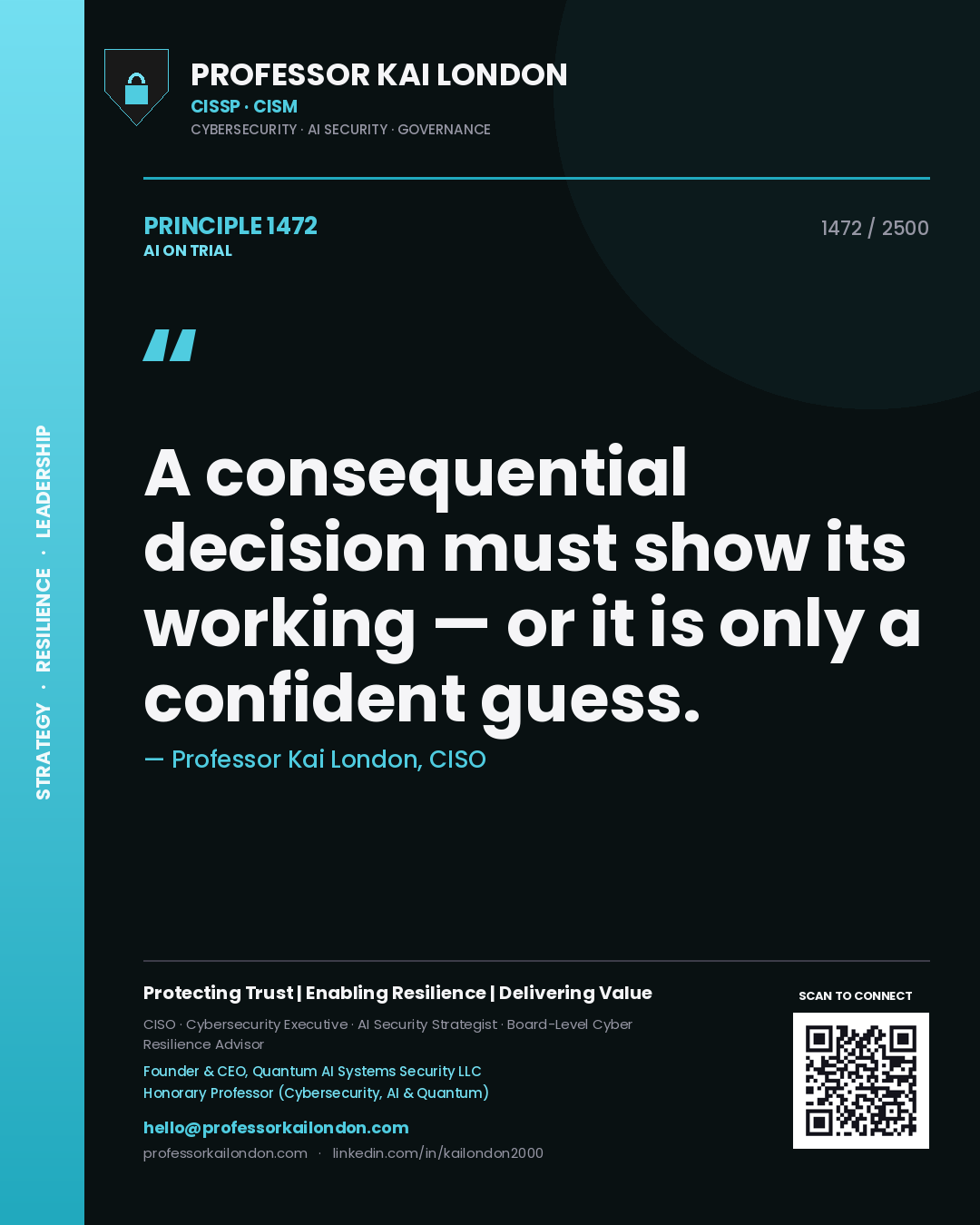 Professor Kai London principle 1472: A consequential decision must show its working — or it is only a confident guess.