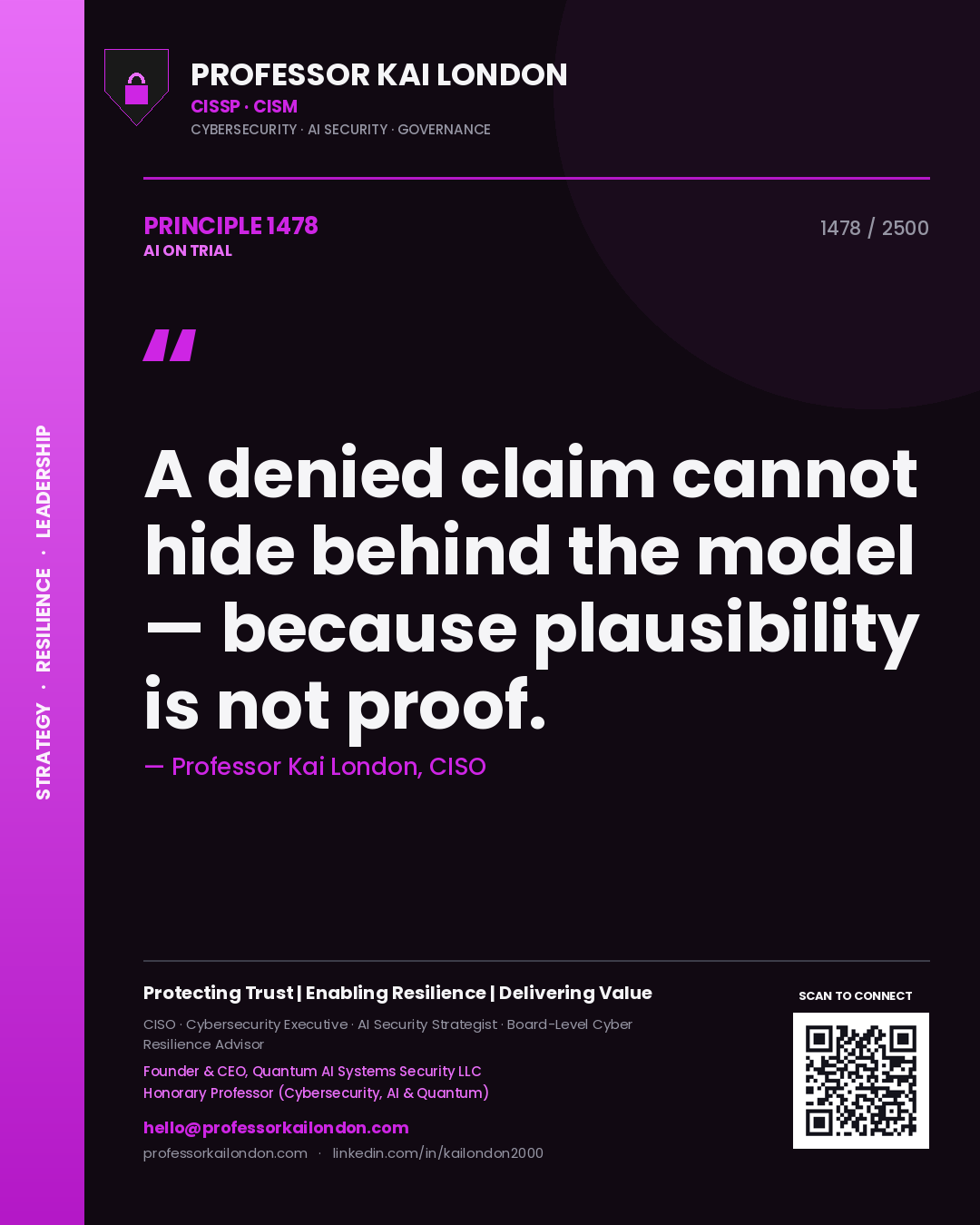 Professor Kai London principle 1478: A denied claim cannot hide behind the model — because plausibility is not proof.