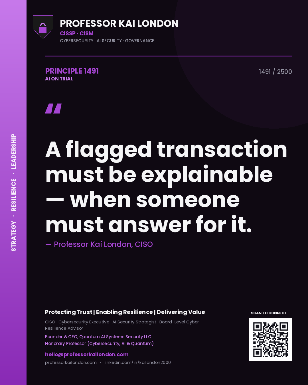 Professor Kai London principle 1491: A flagged transaction must be explainable — when someone must answer for it.