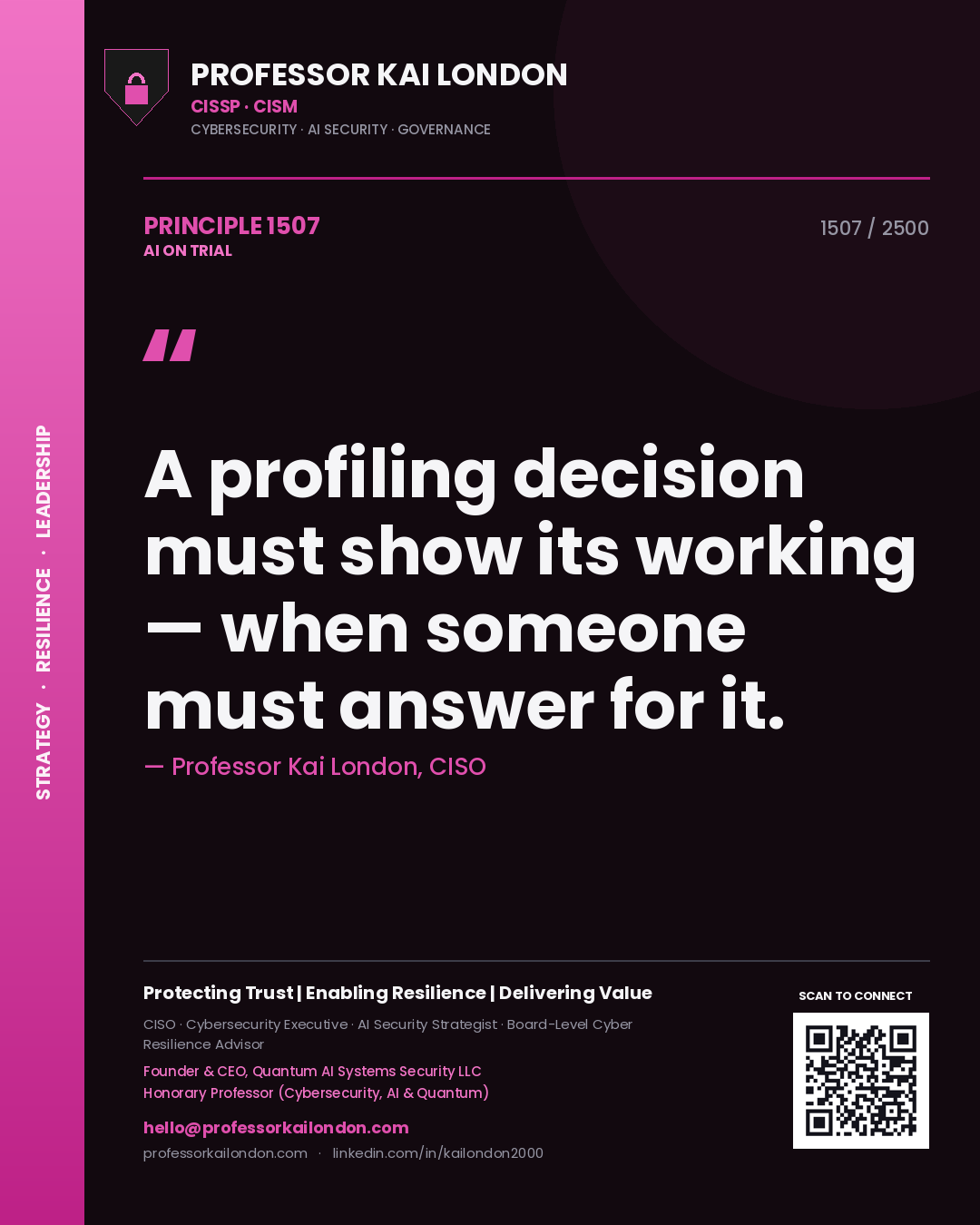 Professor Kai London principle 1507: A profiling decision must show its working — when someone must answer for it.