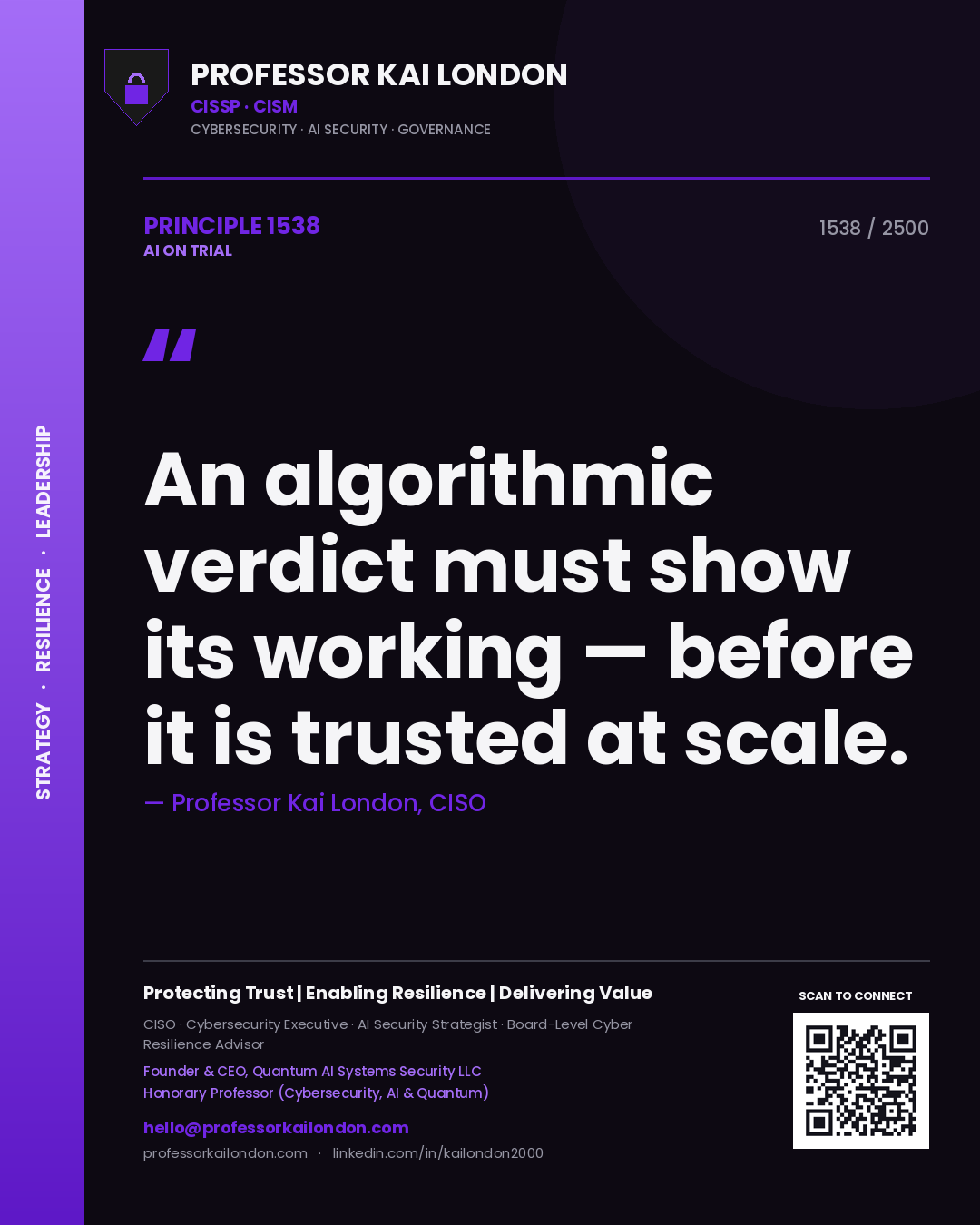 Professor Kai London principle 1538: An algorithmic verdict must show its working — before it is trusted at scale.
