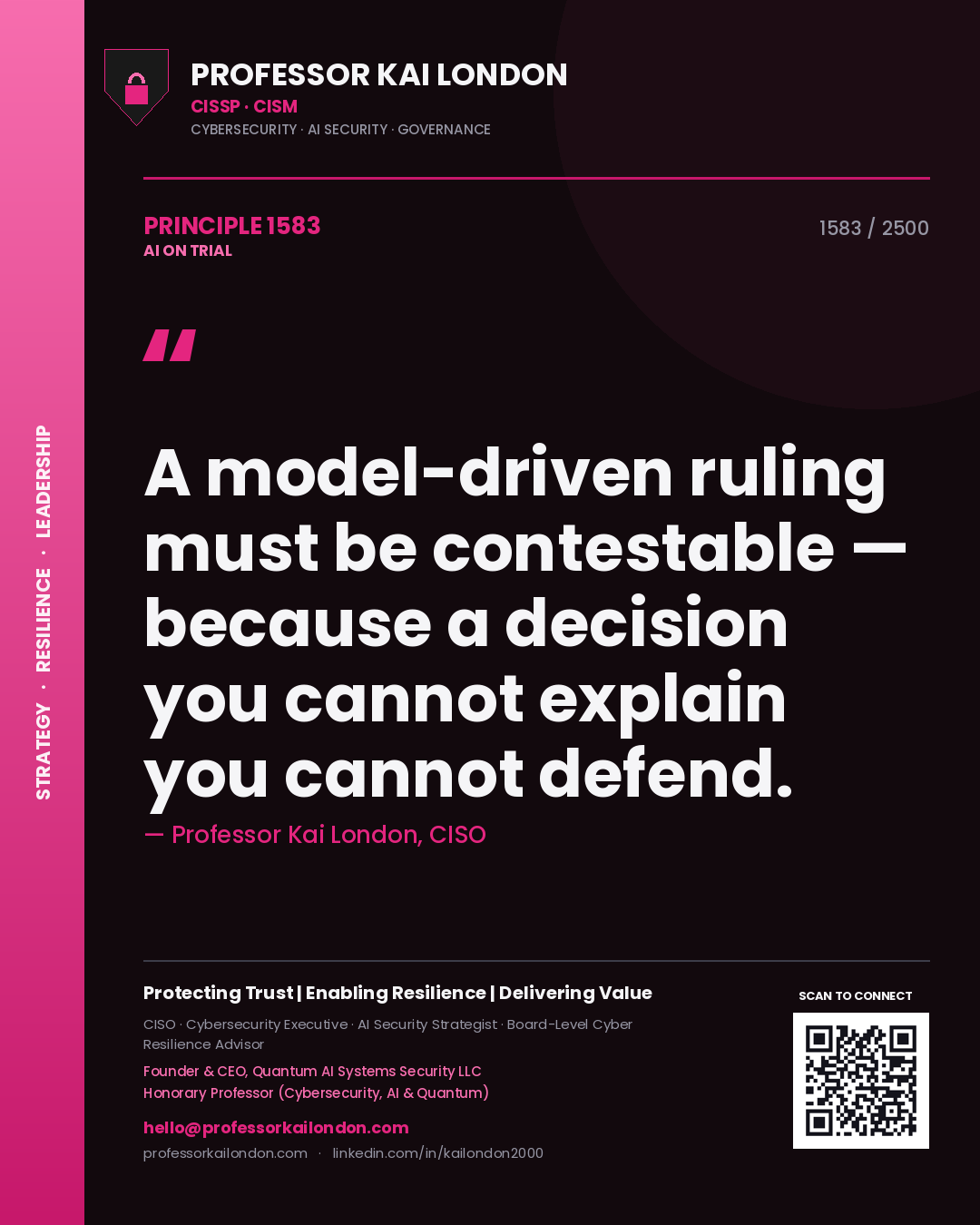 Professor Kai London principle 1583: A model-driven ruling must be contestable — because a decision you cannot explain you cannot defend.