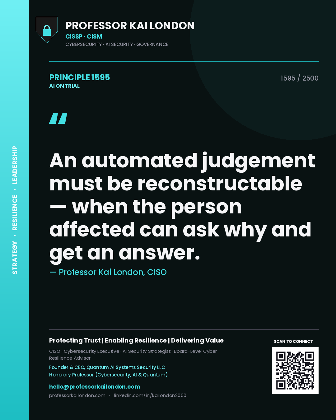 Professor Kai London principle 1595: An automated judgement must be reconstructable — when the person affected can ask why and get an answer.