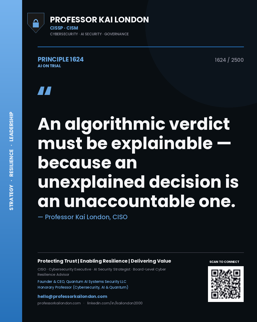 Professor Kai London principle 1624: An algorithmic verdict must be explainable — because an unexplained decision is an unaccountable one.