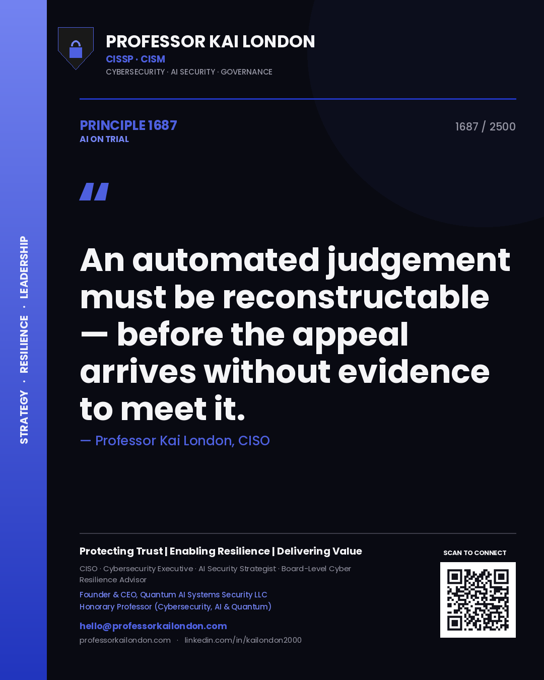 Professor Kai London principle 1687: An automated judgement must be reconstructable — before the appeal arrives without evidence to meet it.