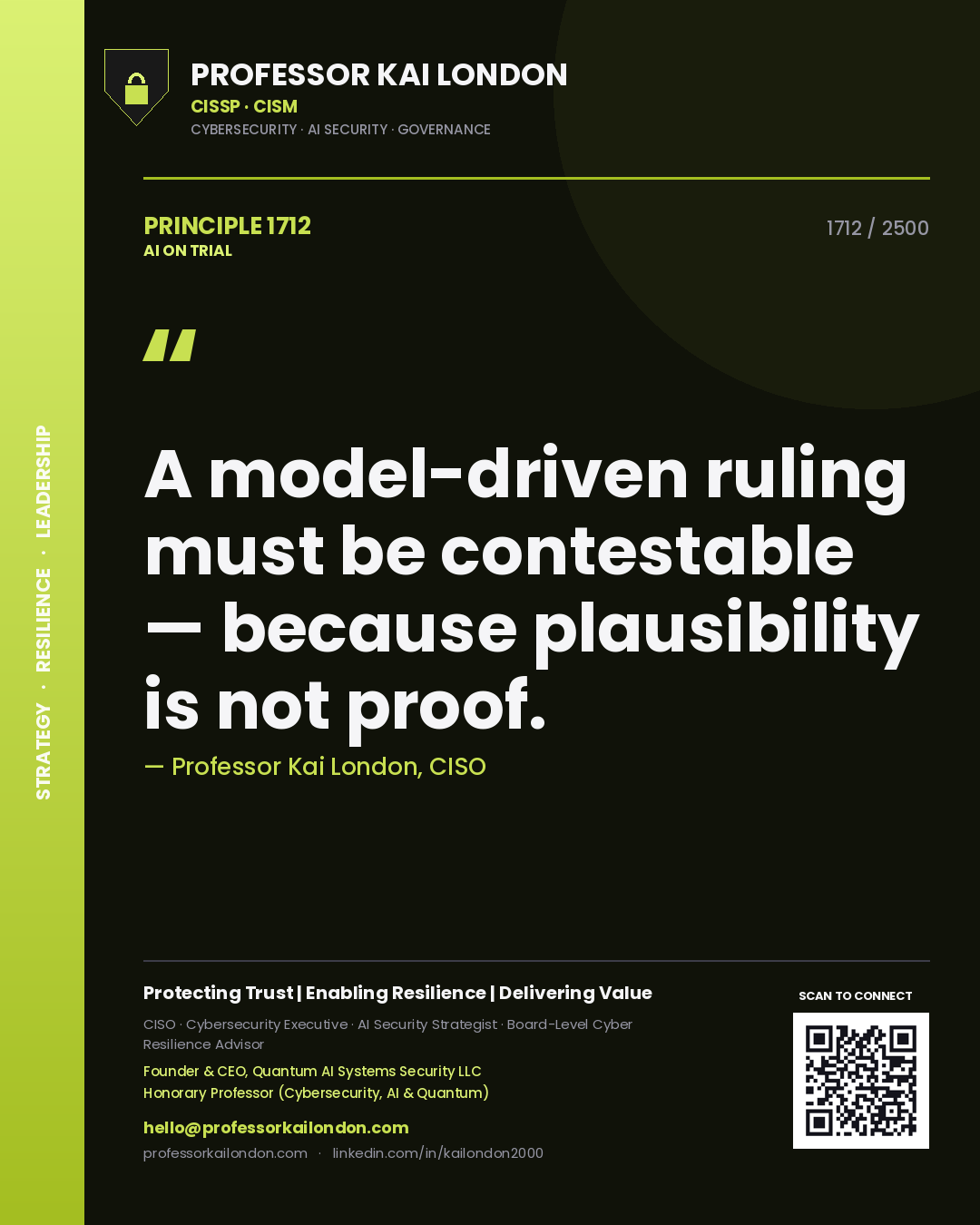 Professor Kai London principle 1712: A model-driven ruling must be contestable — because plausibility is not proof.