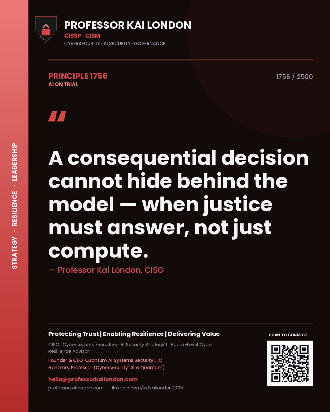 Professor Kai London principle 1756: A consequential decision cannot hide behind the model — when justice must answer, not just compute.